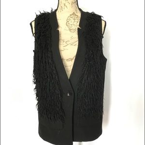 BCBG Max Azria Long Black Faux Fur Vest